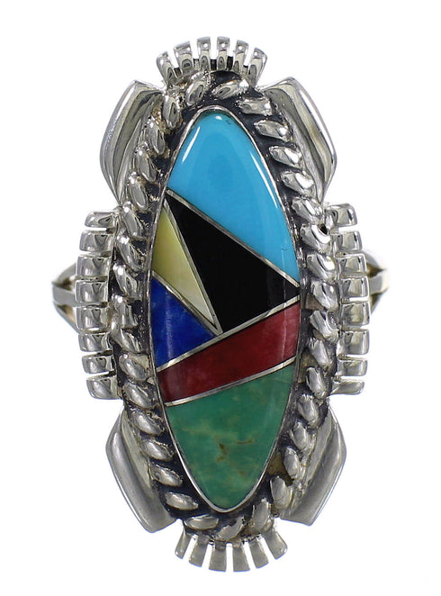 Genuine Sterling Silver Southwestern Multicolor Inlay Ring Size 8-1/2 QX77767